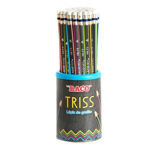 La Mejor Selección de Lápices los 5 mejores. 41 Baco | Lápiz de Grafito Bacotriss Triangular HB/2 - Bote con 50 Lápices de Cuerpo Rayas Neón