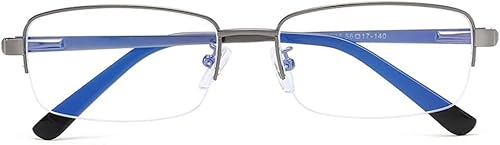 Miniatura 3 de QECEPEI Gafas de bloqueo de luz azul para hombre, medio marco, lentes transparentes, lentes de negocios, color gris brillante