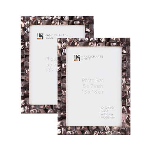 Image of Handicrafts Home 5x7 Picture Frames Pack of 2 - Mother of Pearl Collection Handcrafted Photo Frames, Perfect for Wall & Tabletop Display, Ideal Home Decor Gift