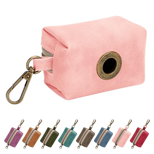 Image of Didog Dog Poop Bag Holder for Leash, Stylish PU Leather, Pink
