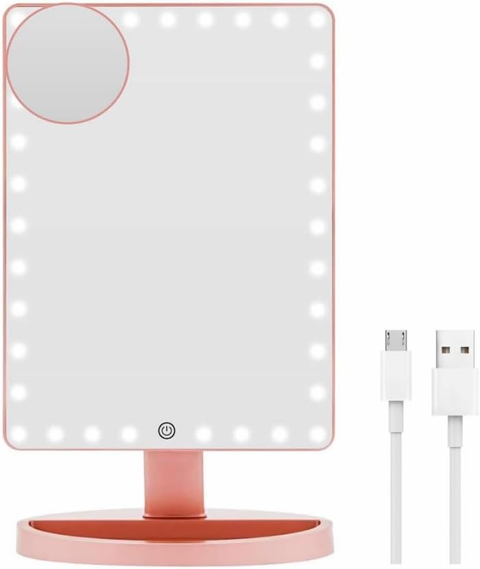 Extra Large Lighted Makeup Mirror, Makeup Vanity Mirror with 35 LED Lights and 10X Magnification, Touch Screen Dimmable 360°Rotation, Cord and Cordless Countertop Cosmetic Mirror (Rose gold)