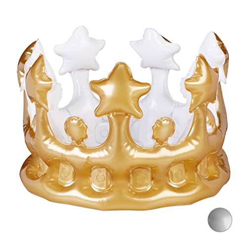 Relaxdays Corona Cumpleaños Hinchable, PVC, Dorado, 16 x 21 cm