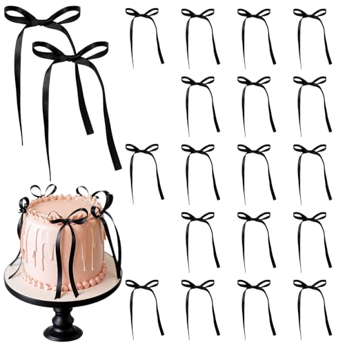 Yuanchu 20 unidades de decoraciones para tartas con lazo, arco negro, decoración para tartas de cumpleaños, decoración de tartas, lazos para tartas de boda, decoración para San Valentín, bodas (negro)