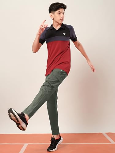 Image of TECHNOSPORT Boys' Solid Straight Fit TS Flexi Cargo Trackpants Drawstring 4-Pocket Polyester Joggers for Sports Play School UPF50+ Anti Odour