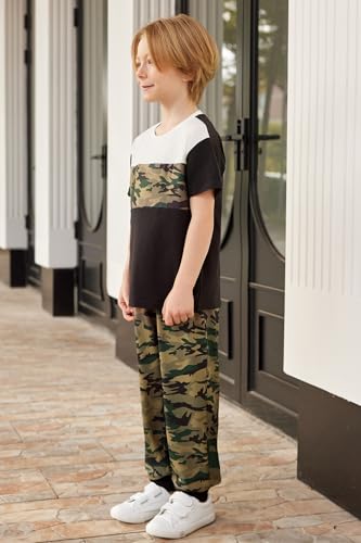 Image of Arshiner Boy's Pants Set - 2 Piece ColorBlock Short Sleeve T-Shirt and Active Pants - Casual Clothing Outfits 5-12 Years