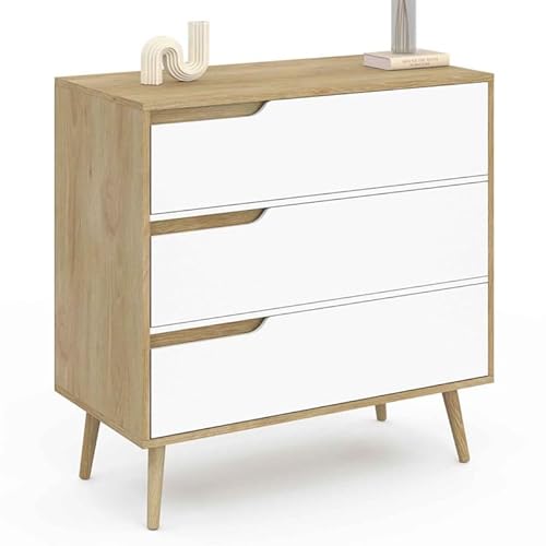 IDMarket - Commode 3 tiroirs Helsinki 80 cm scandinave Bois et Blanc