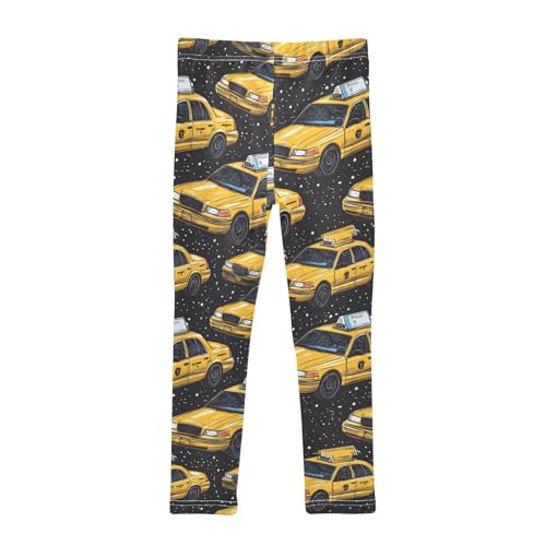 Boccsty Black Running Car Yellow Taxis Car Girls Leggings Kids Yoga Pants Dance Active Tights 4T2