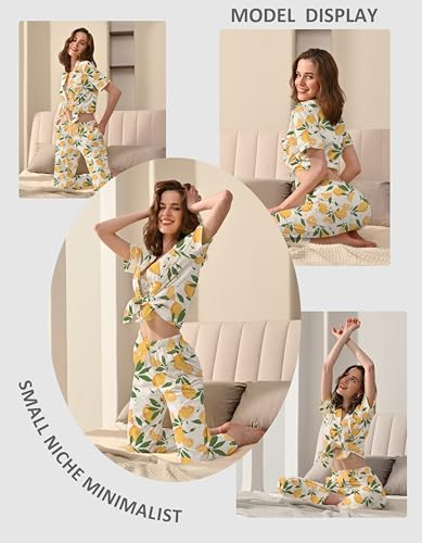 Image of NAP BOUND 100% Cotton Women's Pajama Sets Short Sleeve Button Down Soft Pjs 2 Piece Lounge Set with Pocket Nightwear XS-XXL