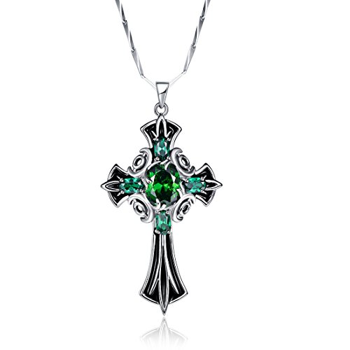 Cross Necklaces for Women, Black Finished 925 Sterling Silver Pendant Necklace Created Emerald CZ Celtic Cross Jewelry Necklace Trendy Gifts 18