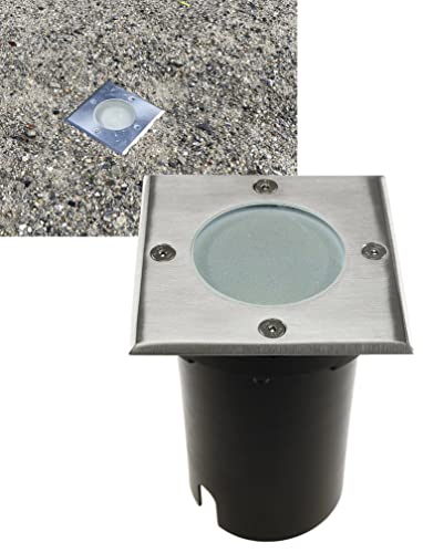 Preisvergleich Produktbild Boden-Einbaustrahler Aussen Einbauleuchte IP65 Edelstahl GU10 Fassung Trittfest Befahrbar 2 Anschlüsse Eingang & Ausgang Eckig (1 Stück)