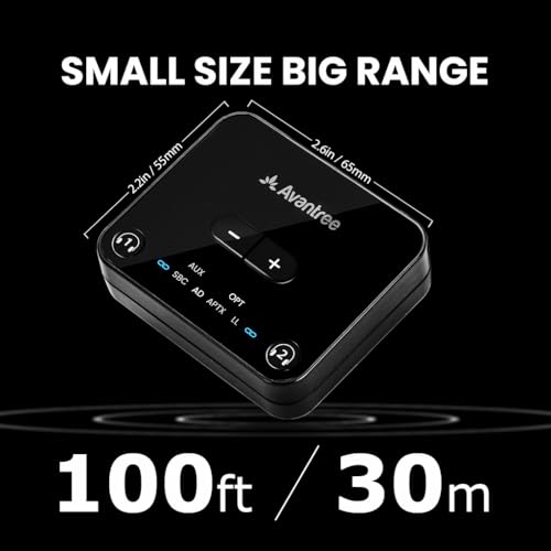 Avantree Audikast 3 [2025 Version] - Bluetooth 5.3 Transmitter for TV with Optical or AUX Audio Output Port, aptX-Adaptive & Low Latency, Dual Link for 2 Headphones, and 100ft Long Range