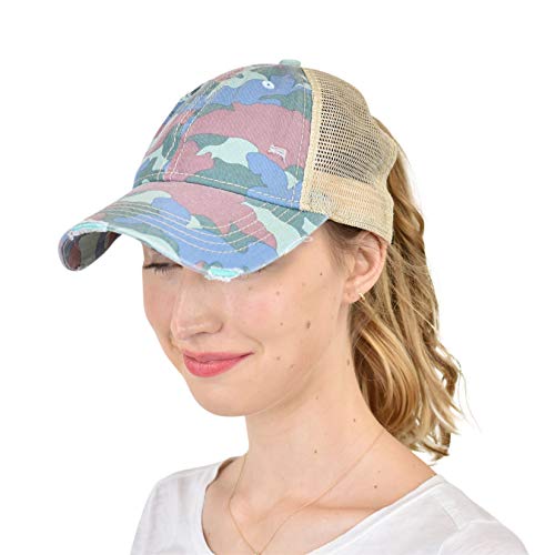 Image of C.C Ponycap Messy High Bun Ponytail Adjustable Mesh Trucker Baseball Cap Hat