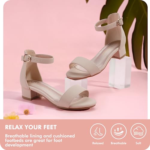 Pandaninjia Girls Dress Shoes Nude Toddler Kids Heels Sandals Ankle Strap Wedding Party Size 3 Phoebe Flower Girl Shoes thumb #6