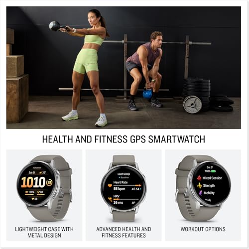 Image of Garmin Venu 4, 45mm, Advanced Health and Fitness GPS Smartwatch, Bright and Colorful Display, Built-in Flashlight, 12 Days of Battery Life, Silver with Silver Gray Silicone Band