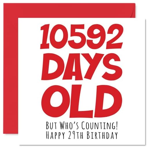 Tarjeta de felicitación para 29 cumpleaños para hombres y mujeres y mujeres, 10592 días de edad, divertida tarjeta de felicitación de 29 años para hermano, hermana, hijo, hija, primo, 145 mm x 145 mm