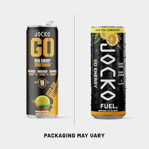 Image of Jocko Fuel GO Energy Drinks, Iced Tea - Lemonade - 95mg Caffeine with Added Adaptogens, Vitamin B12 & B6, & L Theanine for Mood & Focus Support, No Sugar, 12 Pack - Packaging May Vary