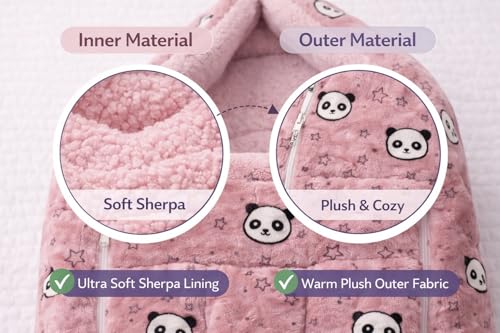 Image of PWI Baby Sleeping Bag for 0-6 Months, Ultra Soft Plush & Sherpa Warm Winter Wrapper with Hood & Zip, Newborn Swaddle Blanket for Stroller & Home Use