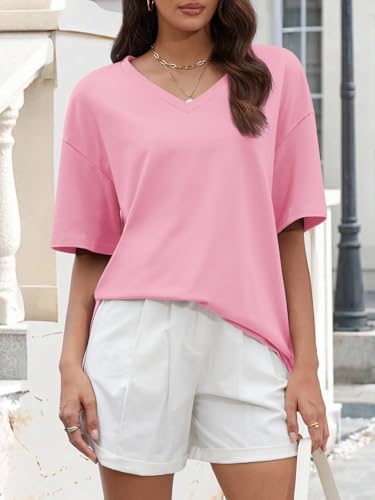 Image of ATHMILE Womens Oversized Shirts V Neck Plus Size Spring Workout Summer Tops Beach Vacation 2026 Gym Clothes Basic Tee