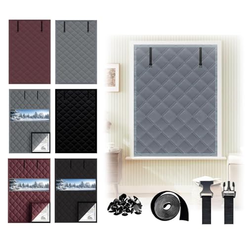 Thermal Insulated Blackout Curtains for Winter, Soundproof Insulation Kit with 3 Layers for Bedroom, Noise Cancelling & Energy Saving, Thermal Window Cover to Block Cold Draft & Sun(GRAY1)