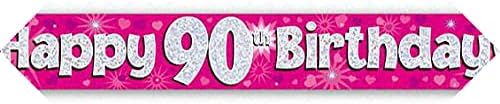 Oaktree 624597 9ft Banner Happy 90th Birthday Pink Holographic