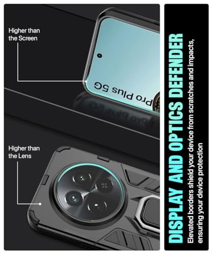 Image of WOW IMAGINE Shock Proof Back Case Mobile Cover for Realme 13 Pro 5G | Realme 13 Pro Plus 5G | Back Cover Case (Tough Armor | Hybrid PC + TPU | Ring Holder & in-Built Kickstand | Black)