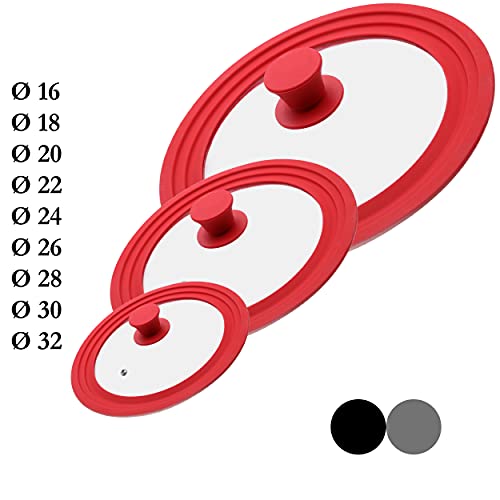 M.S.N Juego de 3 tapas de cristal universales, 3 piezas, ollas y sartenes de 16/18/20 cm y...