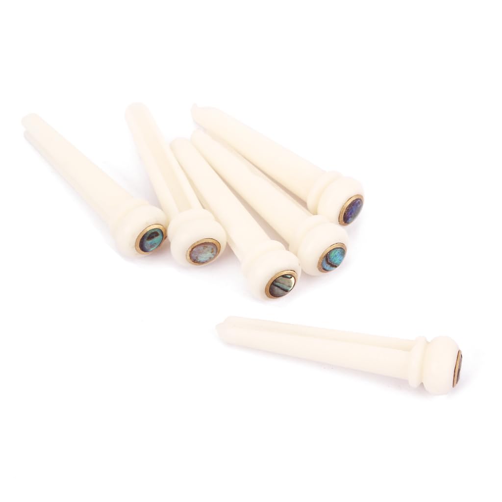 RuiJOTWAT 6pcs Bone Guitar Bridge Pins with Brass Circle and Green Pearl Shell Dot String Nails Pin