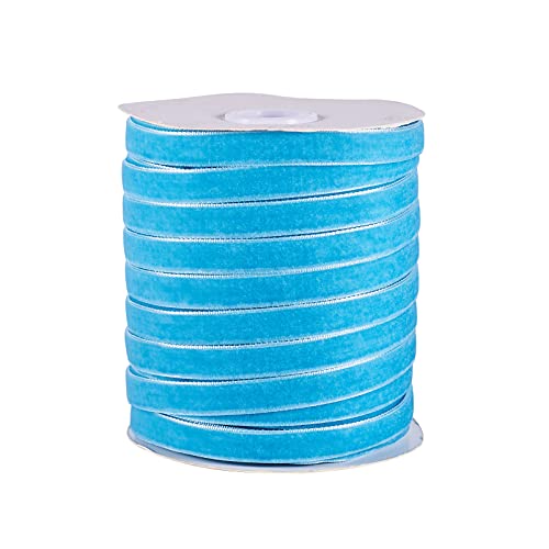 50 Yards Sky Blue Velvet Ribbon Single Face Soft Ribbons 3/8 inch with Spool for DIY Sewing Gift Wrapping Home Party Wedding Decoration Jewelry Crafts Making
