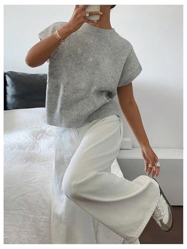 Image of SOLY HUX Women's Short Sleeve Sweater 3D Floral Sweaters Pullover Tank Tops Knit Vest Trendy Fashion Clothing