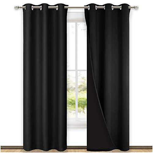 Image of NICETOWN High-End Thermal Curtains, Full Blackout Curtains 84 Inches Long for Dining Room, Soundproof Window Treatment Drapes for Hall Room, Black, 42 inch Wide Per Panel, Set of 2 Panels