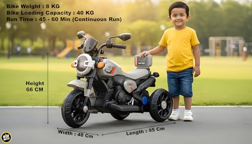 Image of Wishmaster Ride Xtreme 6V Electric Bike for Kids (Grey) | Battery Operated Ride-On with Bluetooth, MP3 Music, Foot Accelerator | Safe, Durable & Realistic Toy Bike for Boys & Girls (1-5 Years)