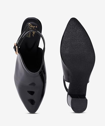 Image of JM LOOKS Glamorous Glossy Patent Finish Slingback Pumps with Thick Block Heel for Bold Fashion Statements