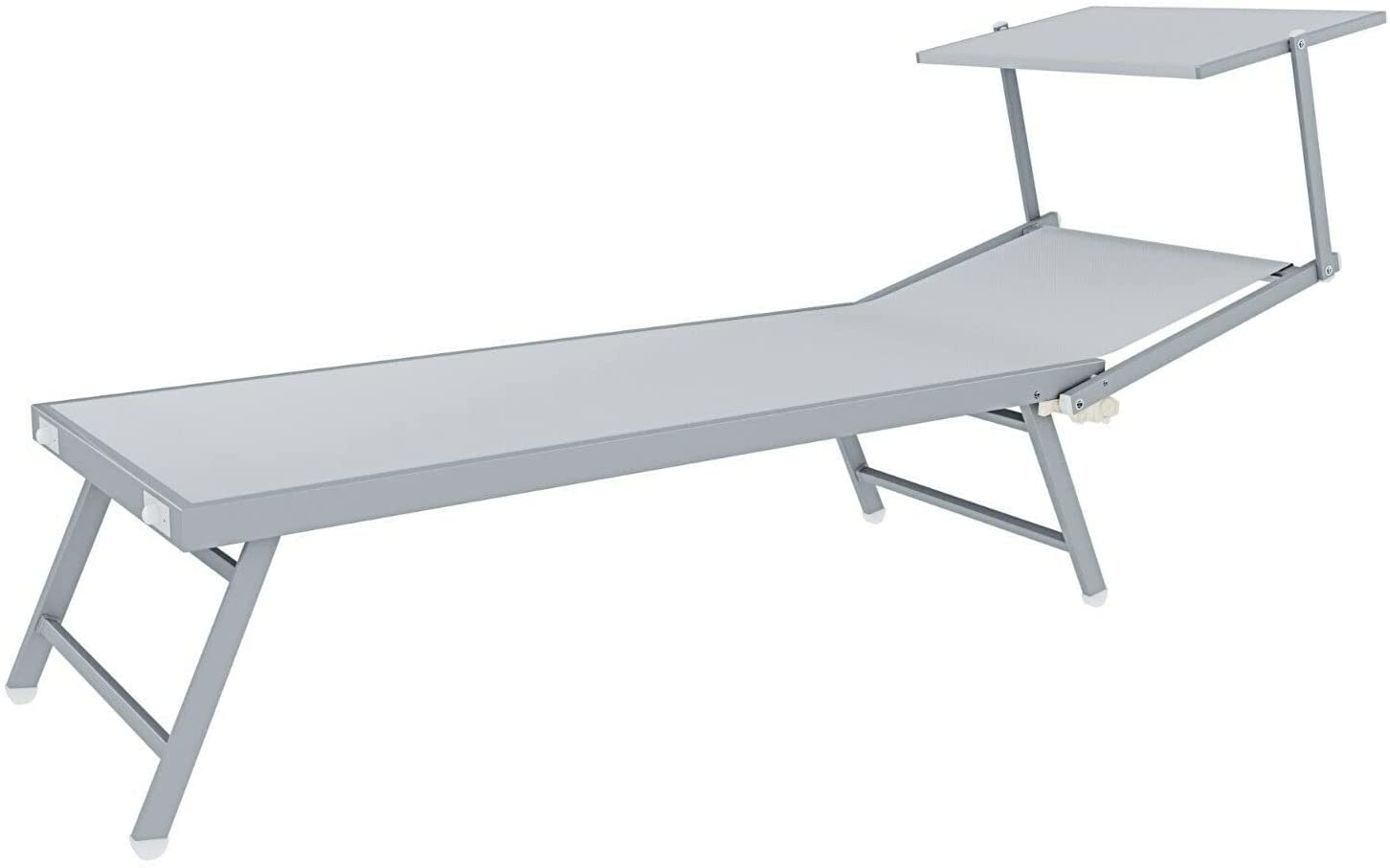 Coppia Di Lettini Prendisole 720 gr/m² Professionale Pieghevole In Alluminio Tettuccio Orientabile Parasole Lettino Prendi Sole Sdraio Mare Piscina Spiaggia Giardino 182 x 60 x 38 cm (Bianco)