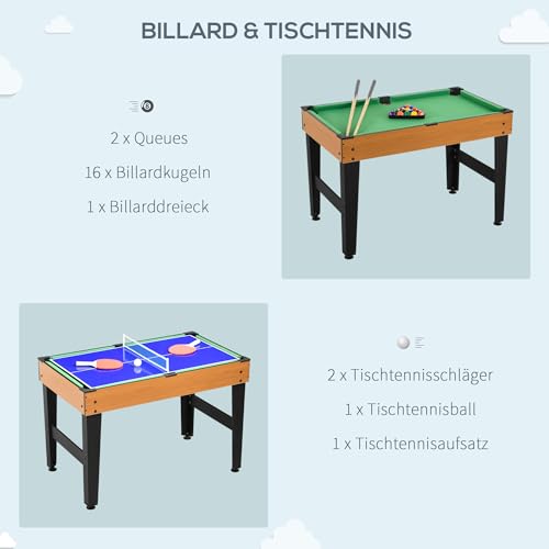 HOMCOM Multi Spieltisch 4-in-1-Tisch mit Tischtennis Billardtisch Tischfußball mit Zubehör Multifunktionstisch für Kinder Erwachsene 107 x 61 x 84,5cm Naturholz+Schwarz – Bild 5