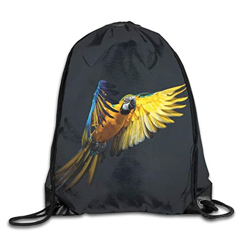 Drawstring Backpack Sports Gym Bag for Women Men, D4391 Colorful Flying Ara In Dark Yellow Wings Caribbean Fauna Tropical Cockatoo