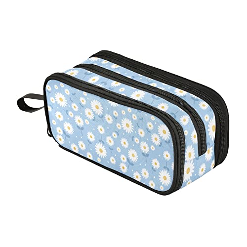 Image of Fustylead Daisy Flower Pen Pencil Case with Zipper Makeup Pouch Cosmetics Bag Multi-Purpose Travel Bag Office Organizer Box for Adults
