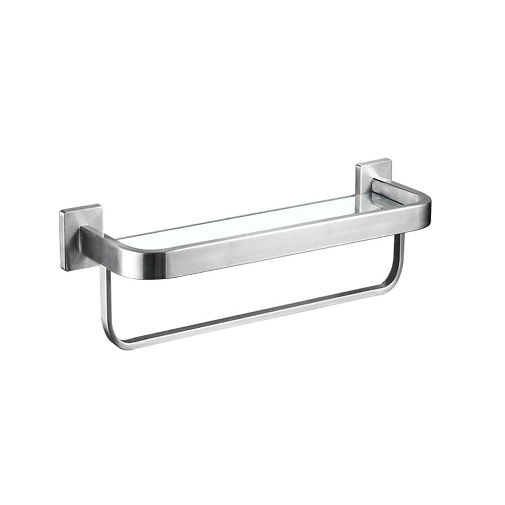 YHdtUO Kitchen Shelf Square Silver 1-Tier Thick Tempered Glass Stainless Steel Wall Mounted Bathroom Rack Storage Antirust Shower
