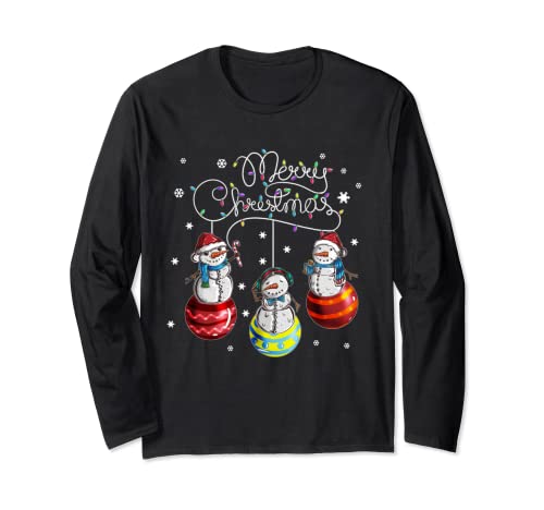 Merry Christmas Weihnachtkugel Motiv Festtage Schneemann Langarmshirt