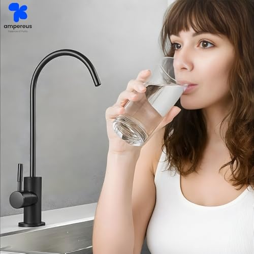 Image of AMPEREUS RO Faucet for Water Purifier, Premium Black Finish RO Tap Extender with Smooth Water Flow Control, Durable Tap for Kitchen Use, Leakproof Design