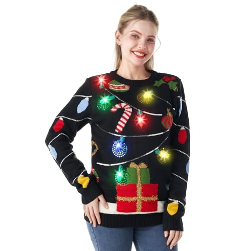 JOYIN Damen-LED-Lichterkette, hässlicher Weihnachtspullover,...