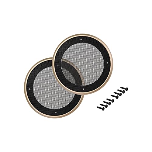 Rebower Speaker Grill Cover Mesh Black Subwoofer Grill Protector (with Screws), [for Home Audio DIY] - 4 Inch/Golden Tone Frame / 2 Pcs