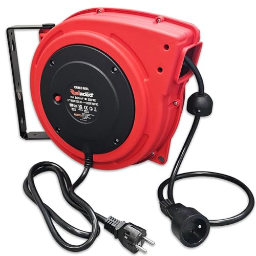 OC-PRO Enrouleur Électrique Automatique Mural Gros Câble 3G 2.5 mm² 15 M Rouge