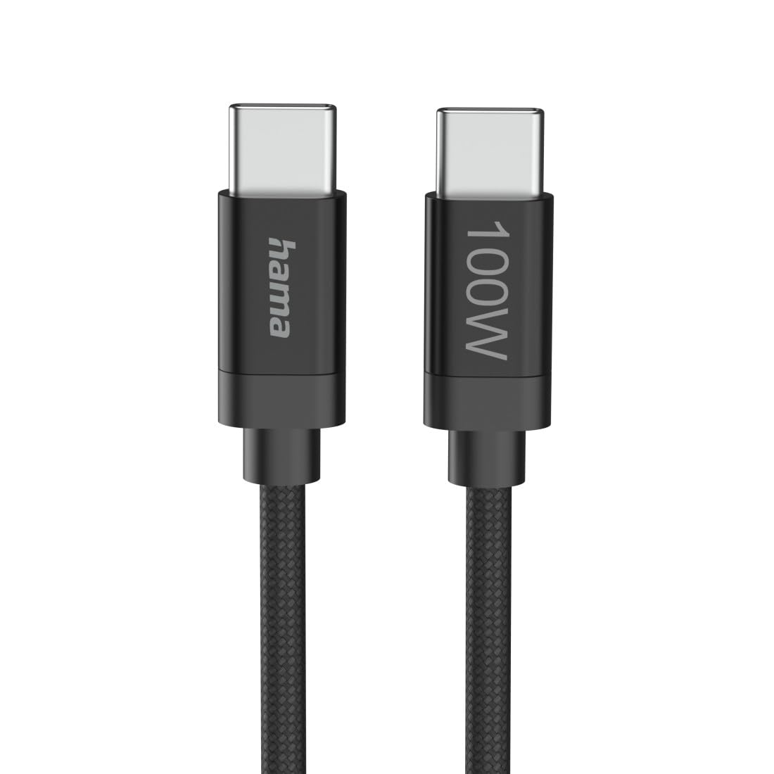 Hama Ladekabel Fabric, USB-C - USB-C, 100W, 3 m, Nylon, Schwarz
