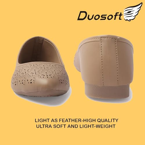 Image of Duosoft Orthopaedic Ballet Flats, Diabetic Comfort Shoes, Beige Perforated Design,Casual Wear Bellies for Women 206-Tan