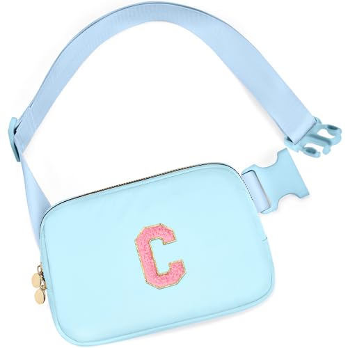 Image of mibasies Initial Fanny Pack for Girls, Birthday Gifts for 4 5 6 7 8 9 10 11 12 13 Teen Girl - Cute Personalized Trend Stuff - Light Blue C