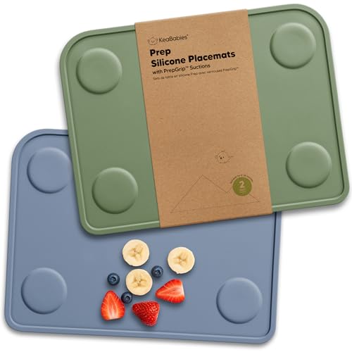 KeaBabies 2pk Silicone Placemats for Toddlers, Kids - 12x9 Non Slip Suction Baby Silicone Placemat for Restaurants, Dining Table,Travel, Easy to...