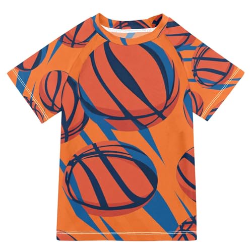 Jucciaco Boys Swing Shirts Basketball Ball Sport Orange Rashguard Short Sleeve Kids T-Shirts Sun UPF 50+