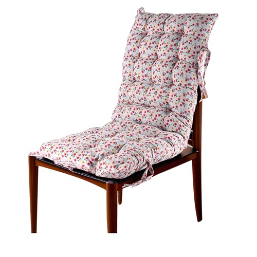 Image of Kuber Industries Chair Cushions For Sitting | 18x48 Inch - Super Comfy Long Rocking Chairs Cushion | Chair Pad For Home, Office | XL-Back Seat Cushions with Ties | Flower Printed - White