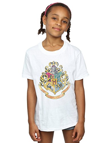 Harry Potter Girls Hogwarts Distressed Crest T-Shirt 9-11 Years White