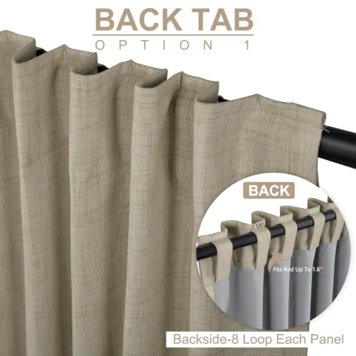 Image of 100% Blackout Shield Linen Blackout Curtains for Bedroom 90 Inches Long, Back Tab /Rod Pocket Living Room Drapes, Thermal Insulated Blackout Curtains 2 Panels Set, 50 inch W x 90 inch L, Plaza Taupe